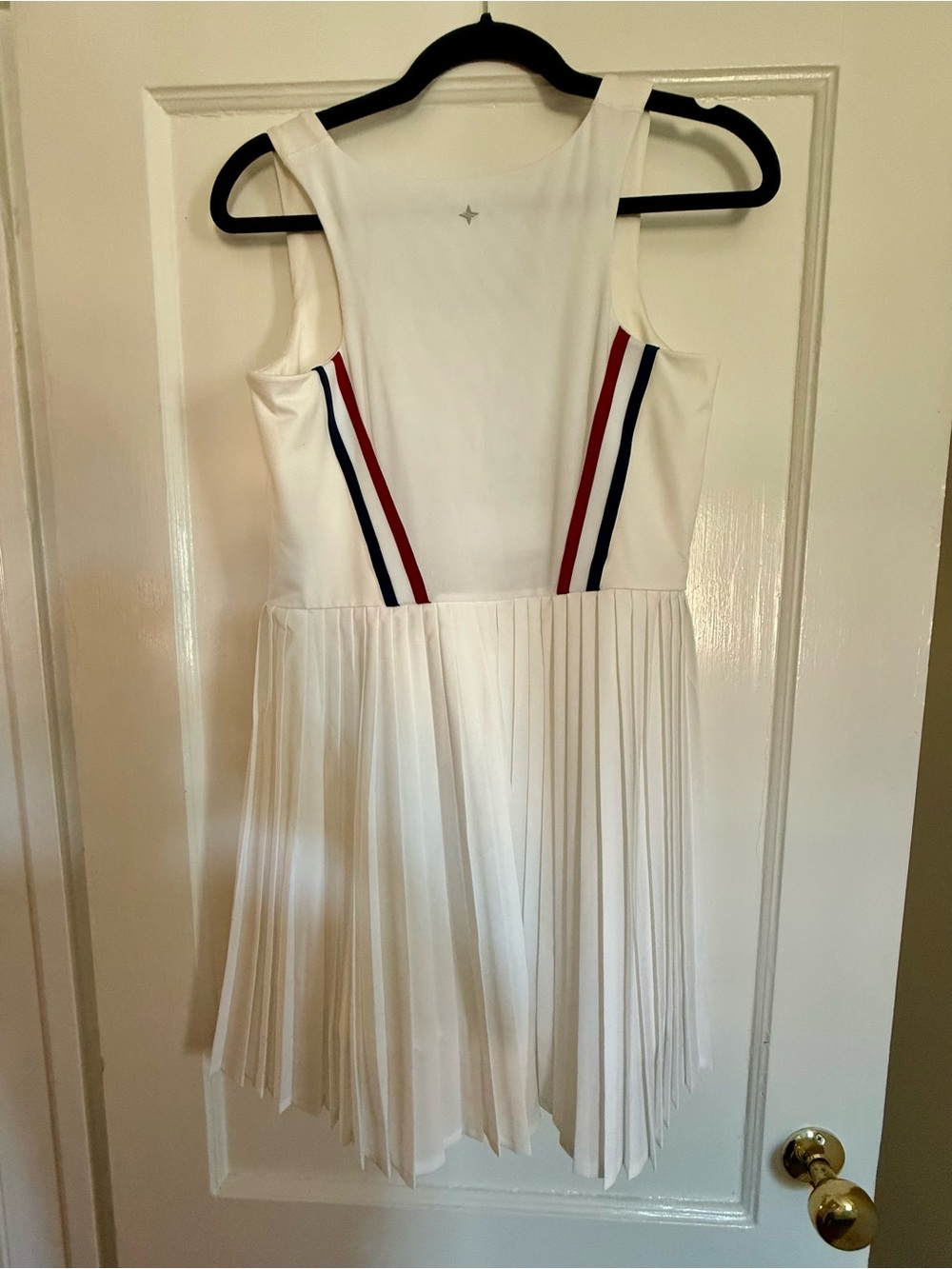 Tuckernuck White Pleated Dress with Red & Navy Stripe Details